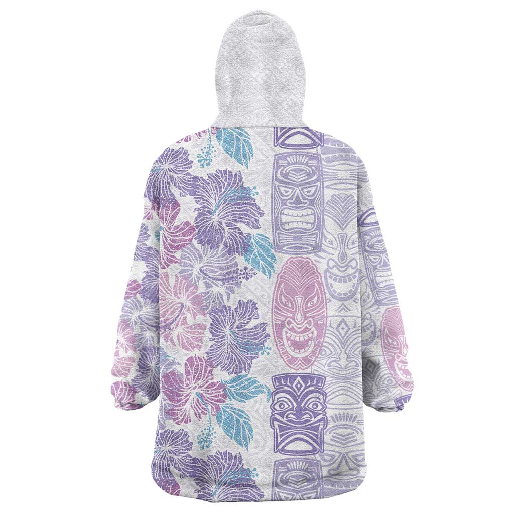 Christmas Aloha Hawaii Tiki Wearable Blanket Hoodie Hibiscus Winter Colors - Polynesian Pride
