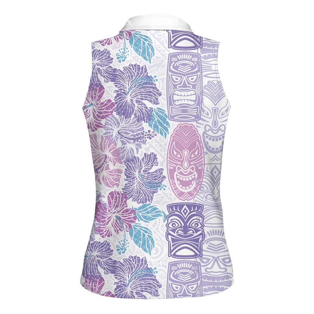 Christmas Aloha Hawaii Tiki Women Sleeveless Polo Shirt Hibiscus Winter Colors - Polynesian Pride
