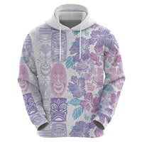 Christmas Aloha Hawaii Tiki Zip Hoodie Hibiscus Winter Colors - Polynesian Pride