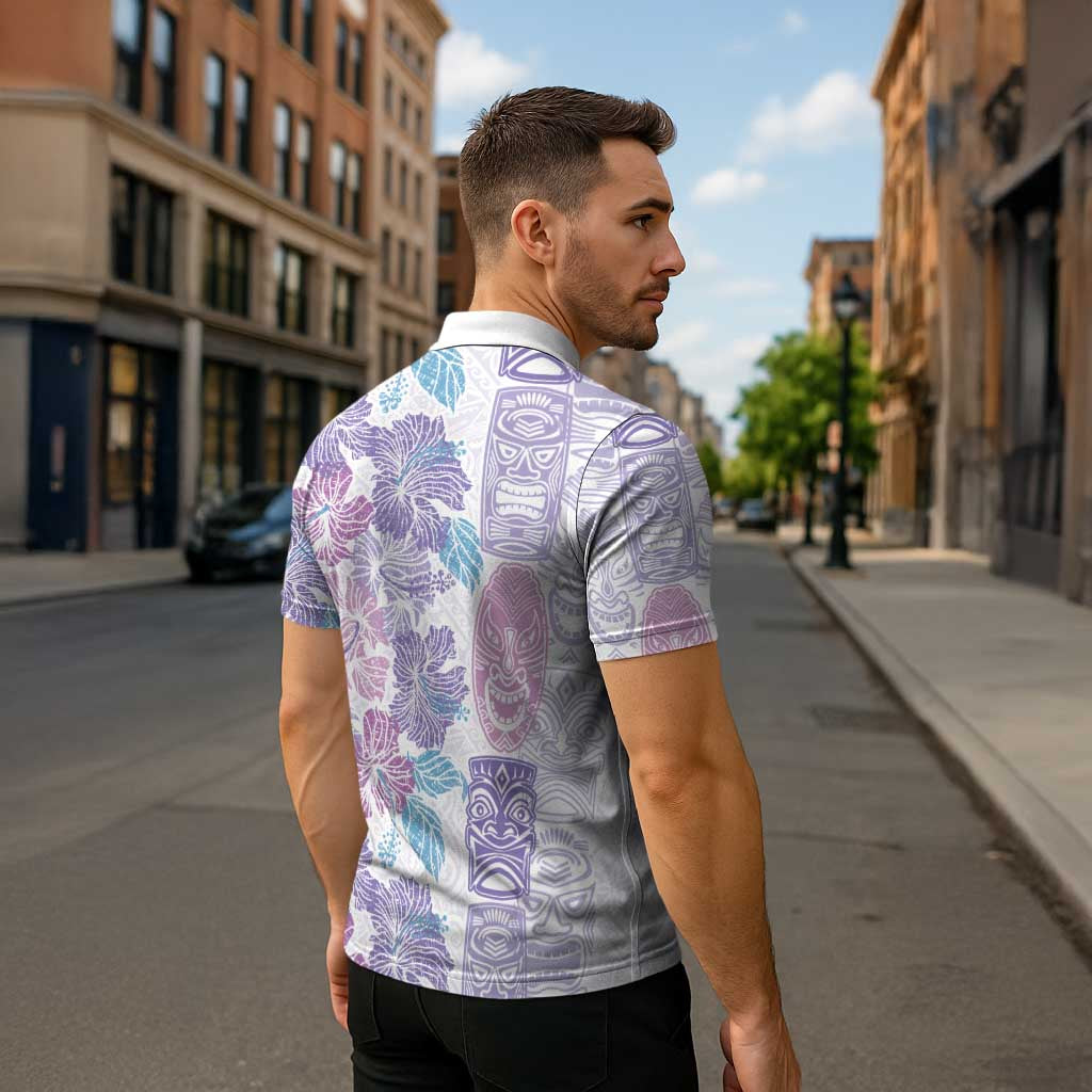 Christmas Aloha Hawaii Tiki Zipper Polo Shirt Hibiscus Winter Colors - Polynesian Pride