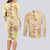 Christmas Aloha Hawaii Tiki Couples Matching Long Sleeve Bodycon Dress and Long Sleeve Button Shirt Hibiscus Autumn Colors - Polynesian Pride