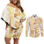 Christmas Aloha Hawaii Tiki Couples Matching Off Shoulder Short Dress and Long Sleeve Button Shirt Hibiscus Autumn Colors - Polynesian Pride