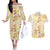 Christmas Aloha Hawaii Tiki Couples Matching Off The Shoulder Long Sleeve Dress and Hawaiian Shirt Hibiscus Autumn Colors - Polynesian Pride