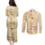Christmas Aloha Hawaii Tiki Couples Matching Puletasi and Long Sleeve Button Shirt Hibiscus Autumn Colors - Polynesian Pride