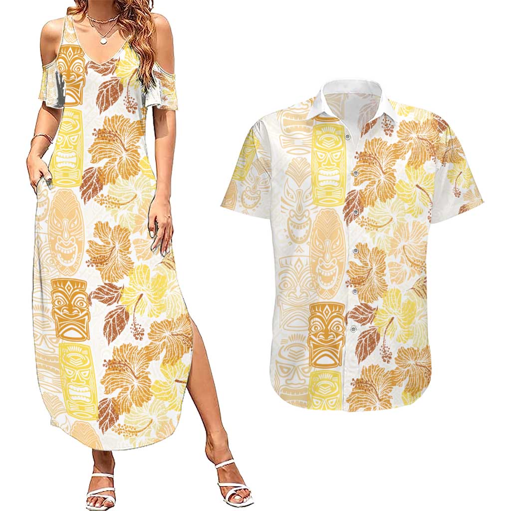 Christmas Aloha Hawaii Tiki Couples Matching Summer Maxi Dress and Hawaiian Shirt Hibiscus Autumn Colors - Polynesian Pride