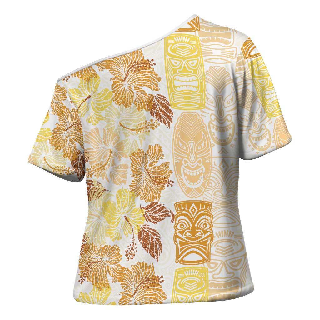 Christmas Aloha Hawaii Tiki Cross Shoulder Shirt Hibiscus Autumn Colors - Polynesian Pride