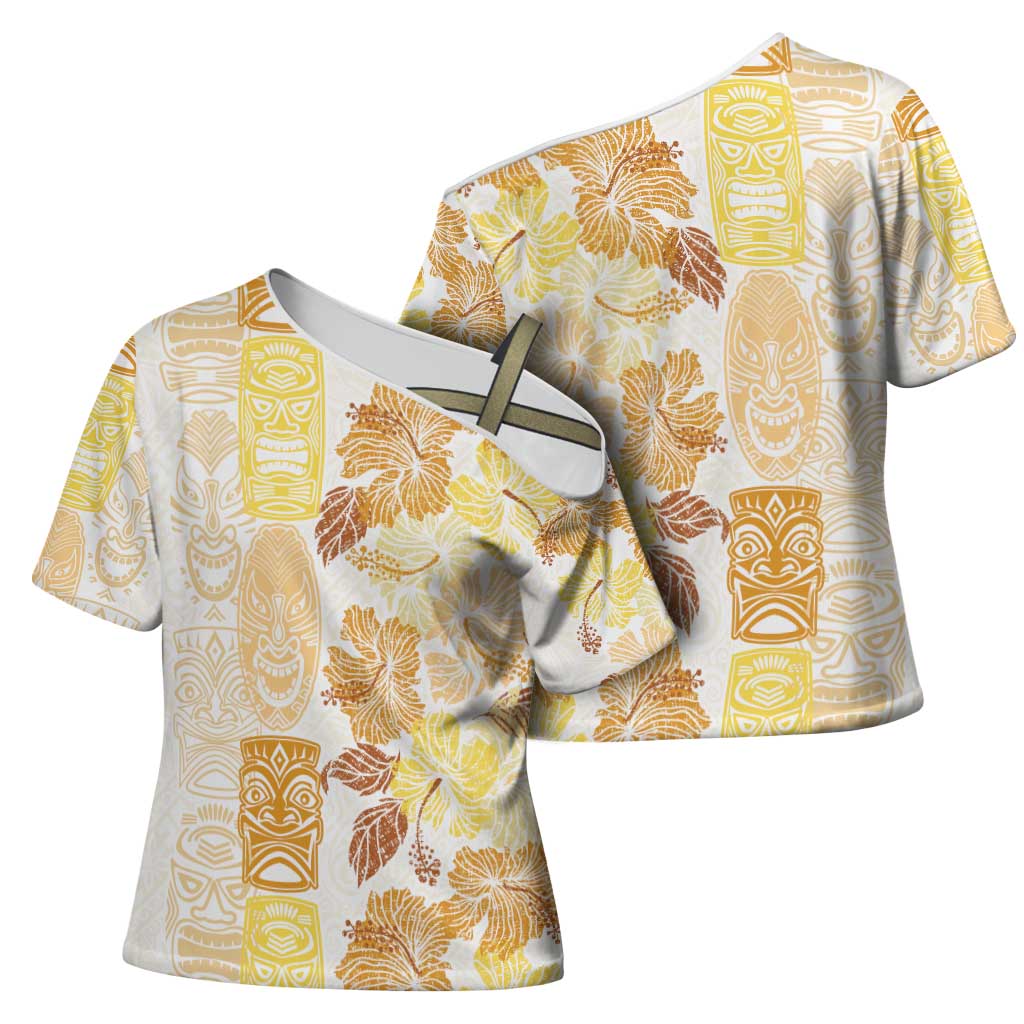 Christmas Aloha Hawaii Tiki Cross Shoulder Shirt Hibiscus Autumn Colors - Polynesian Pride