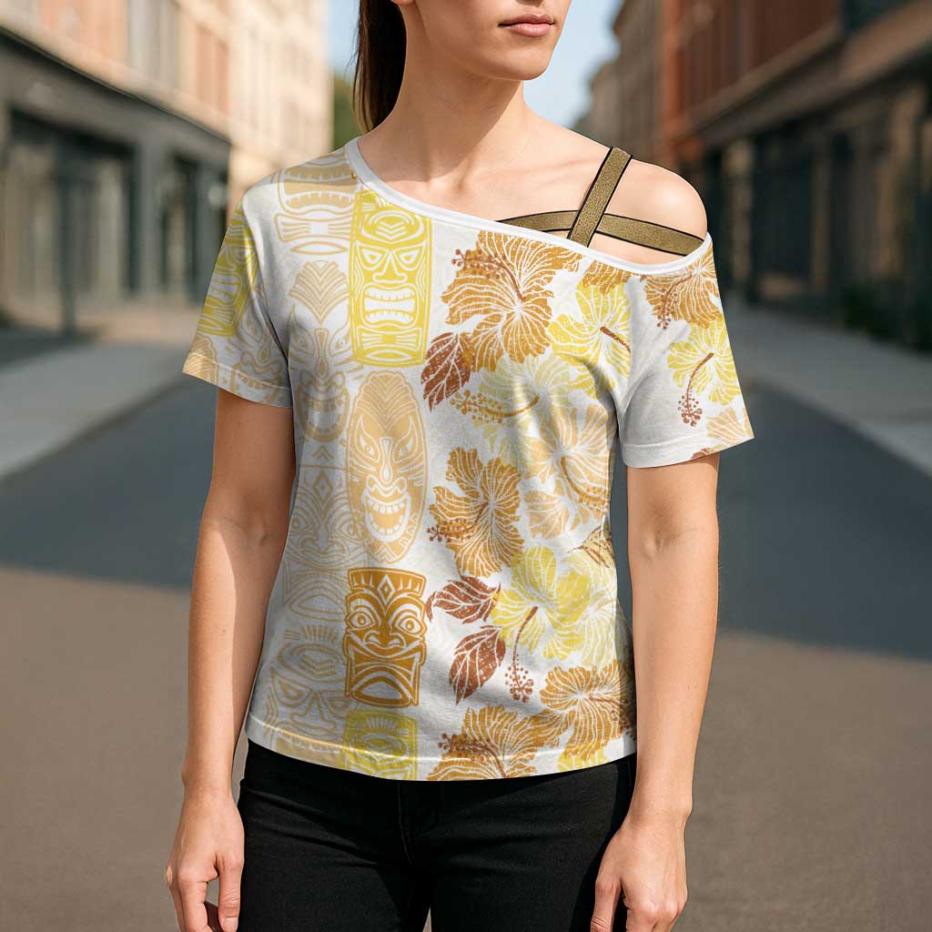Christmas Aloha Hawaii Tiki Cross Shoulder Shirt Hibiscus Autumn Colors - Polynesian Pride
