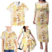 Christmas Aloha Hawaii Tiki Family Matching Puletasi and Hawaiian Shirt Hibiscus Autumn Colors - Polynesian Pride
