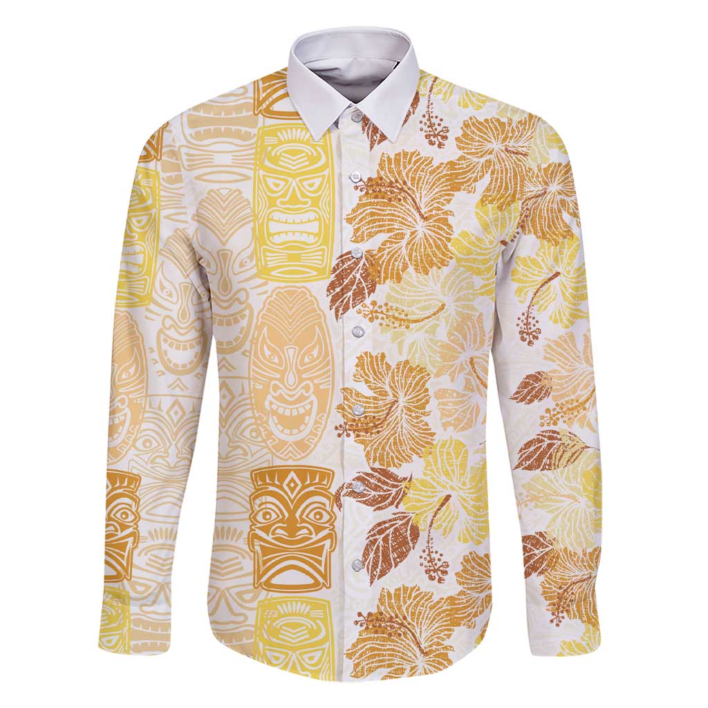 Christmas Aloha Hawaii Tiki Family Matching Short Sleeve Bodycon Dress and Hawaiian Shirt Hibiscus Autumn Colors - Polynesian Pride