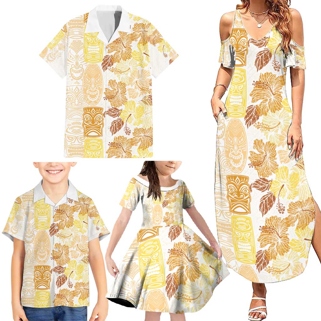 Christmas Aloha Hawaii Tiki Family Matching Summer Maxi Dress and Hawaiian Shirt Hibiscus Autumn Colors - Polynesian Pride