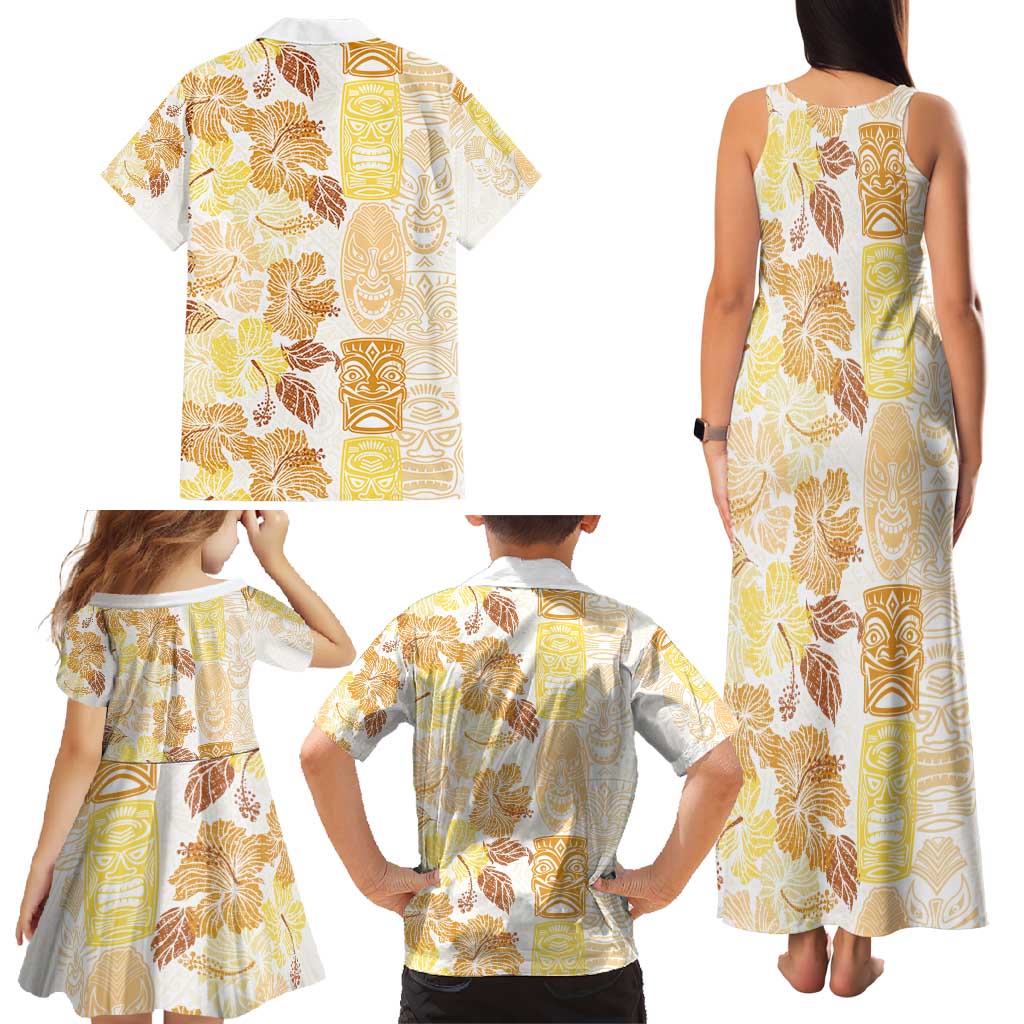 Christmas Aloha Hawaii Tiki Family Matching Tank Maxi Dress and Hawaiian Shirt Hibiscus Autumn Colors - Polynesian Pride