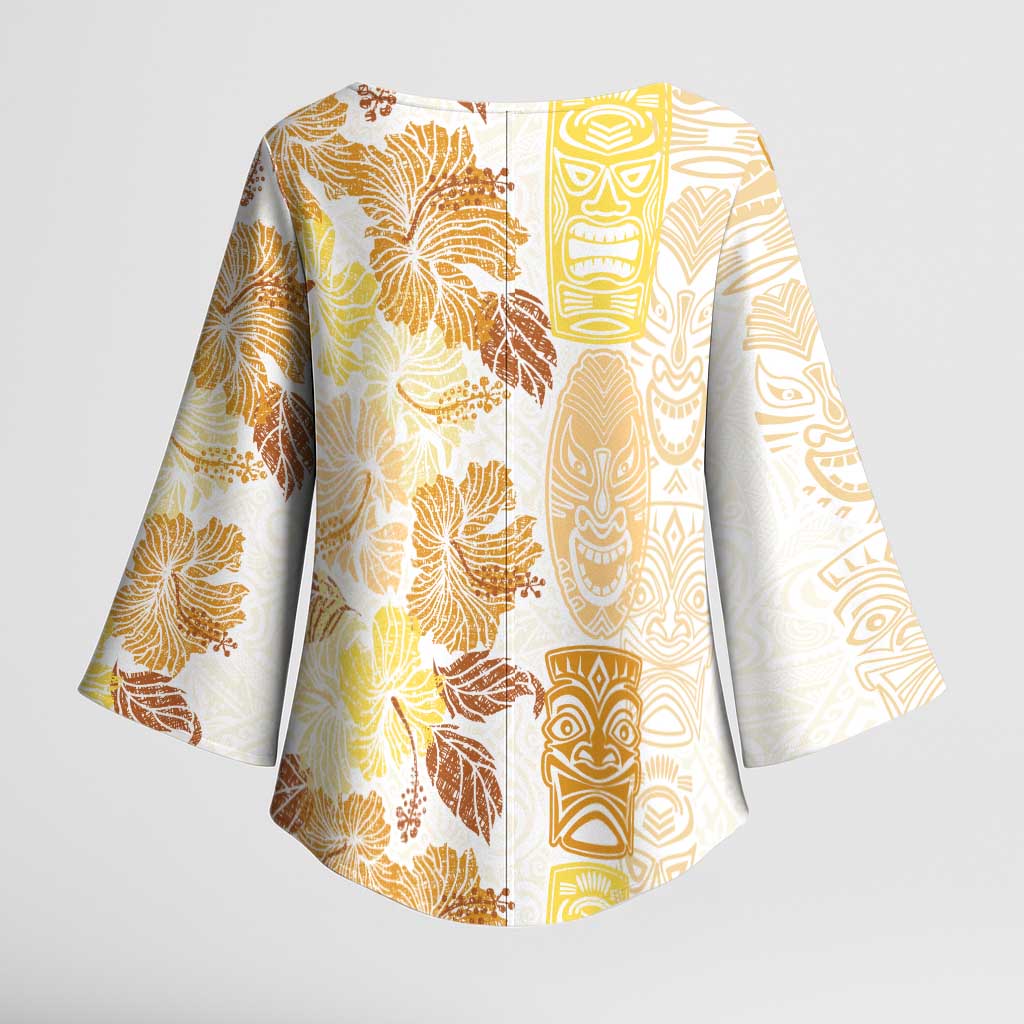 Christmas Aloha Hawaii Tiki Kimono Sleeve Blouse Hibiscus Autumn Colors - Polynesian Pride