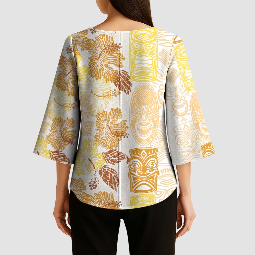 Christmas Aloha Hawaii Tiki Kimono Sleeve Blouse Hibiscus Autumn Colors - Polynesian Pride