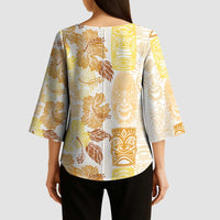 Christmas Aloha Hawaii Tiki Kimono Sleeve Blouse Hibiscus Autumn Colors - Polynesian Pride