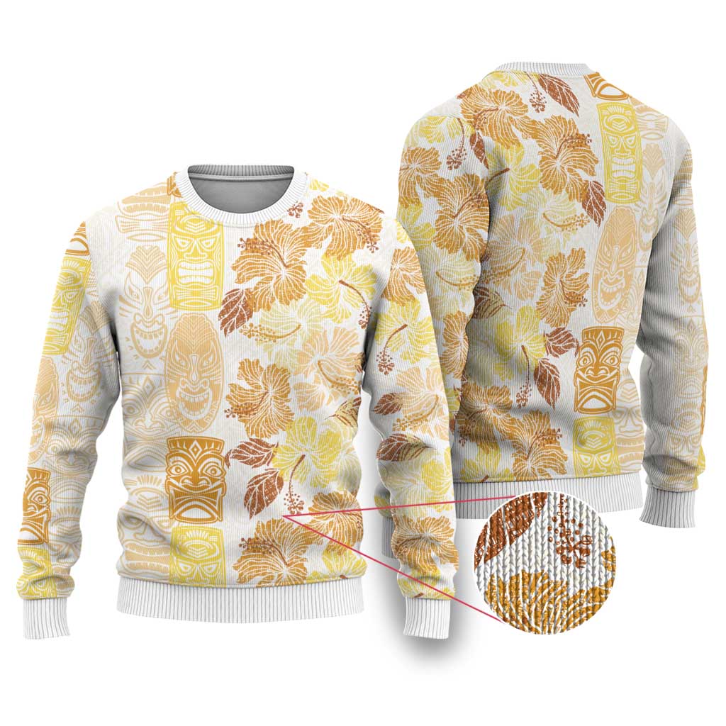 Christmas Aloha Hawaii Tiki Ugly Christmas Sweater Hibiscus Autumn Colors - Polynesian Pride