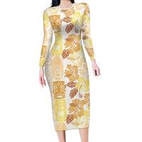Christmas Aloha Hawaii Tiki Long Sleeve Bodycon Dress Hibiscus Autumn Colors - Polynesian Pride