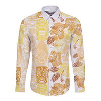 Christmas Aloha Hawaii Tiki Long Sleeve Button Shirt Hibiscus Autumn Colors LT7 Unisex Yellow - Polynesian Pride
