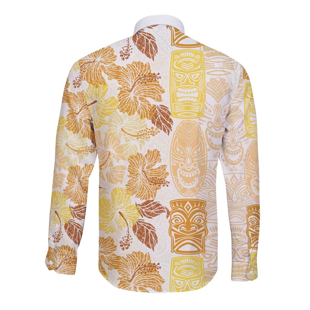 Christmas Aloha Hawaii Tiki Long Sleeve Button Shirt Hibiscus Autumn Colors LT7 - Polynesian Pride