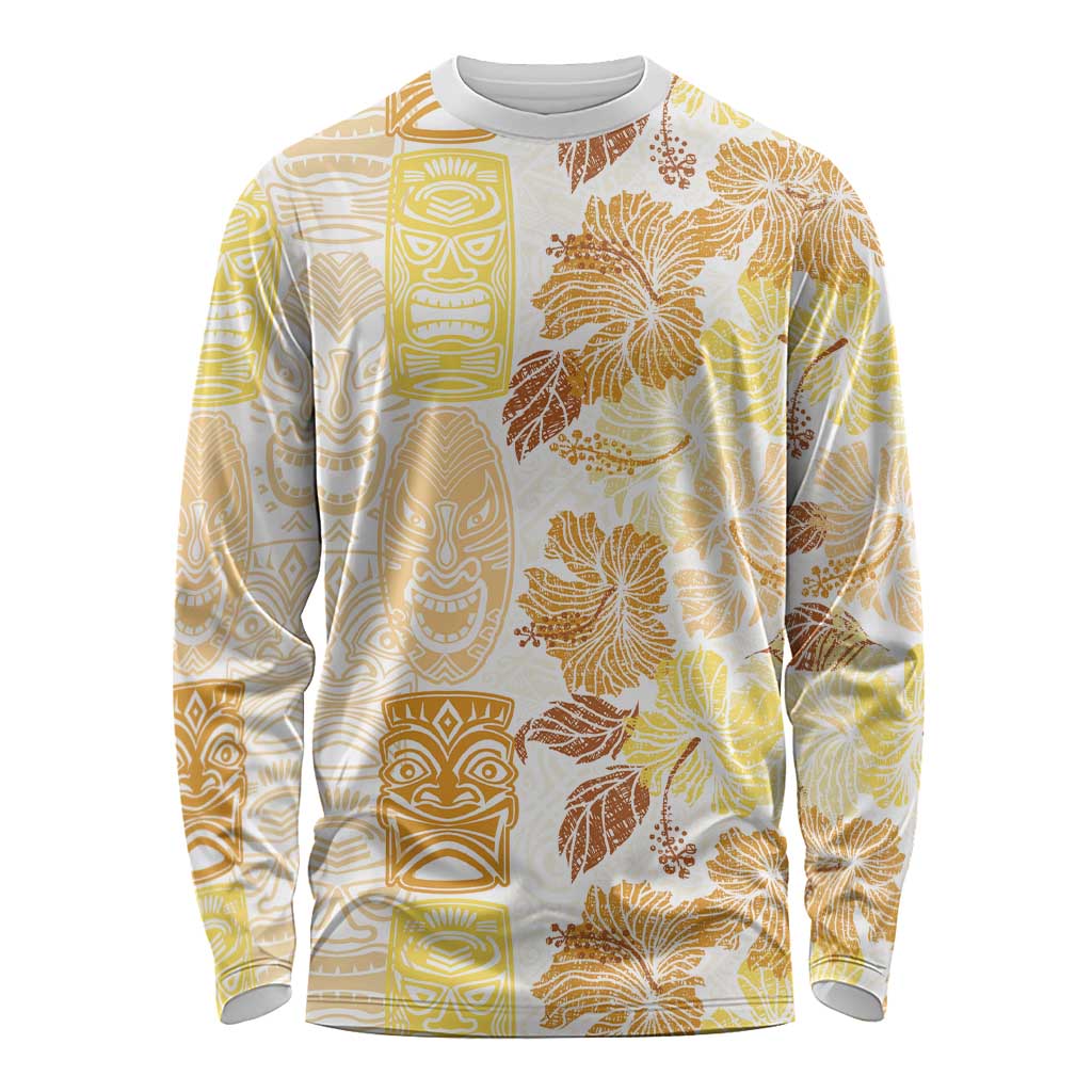 Christmas Aloha Hawaii Tiki Long Sleeve Shirt Hibiscus Autumn Colors LT7 Unisex Yellow - Polynesian Pride