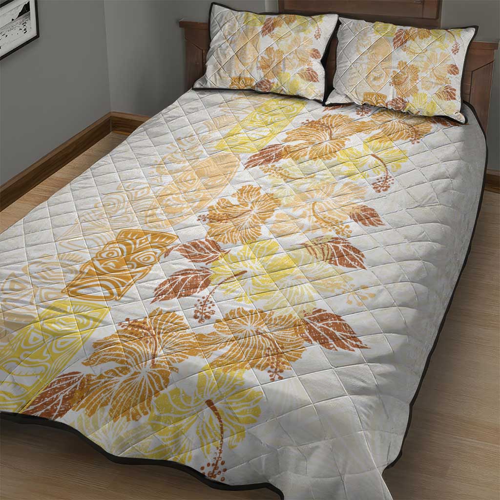 Christmas Aloha Hawaii Tiki Quilt Bed Set Hibiscus Autumn Colors - Polynesian Pride