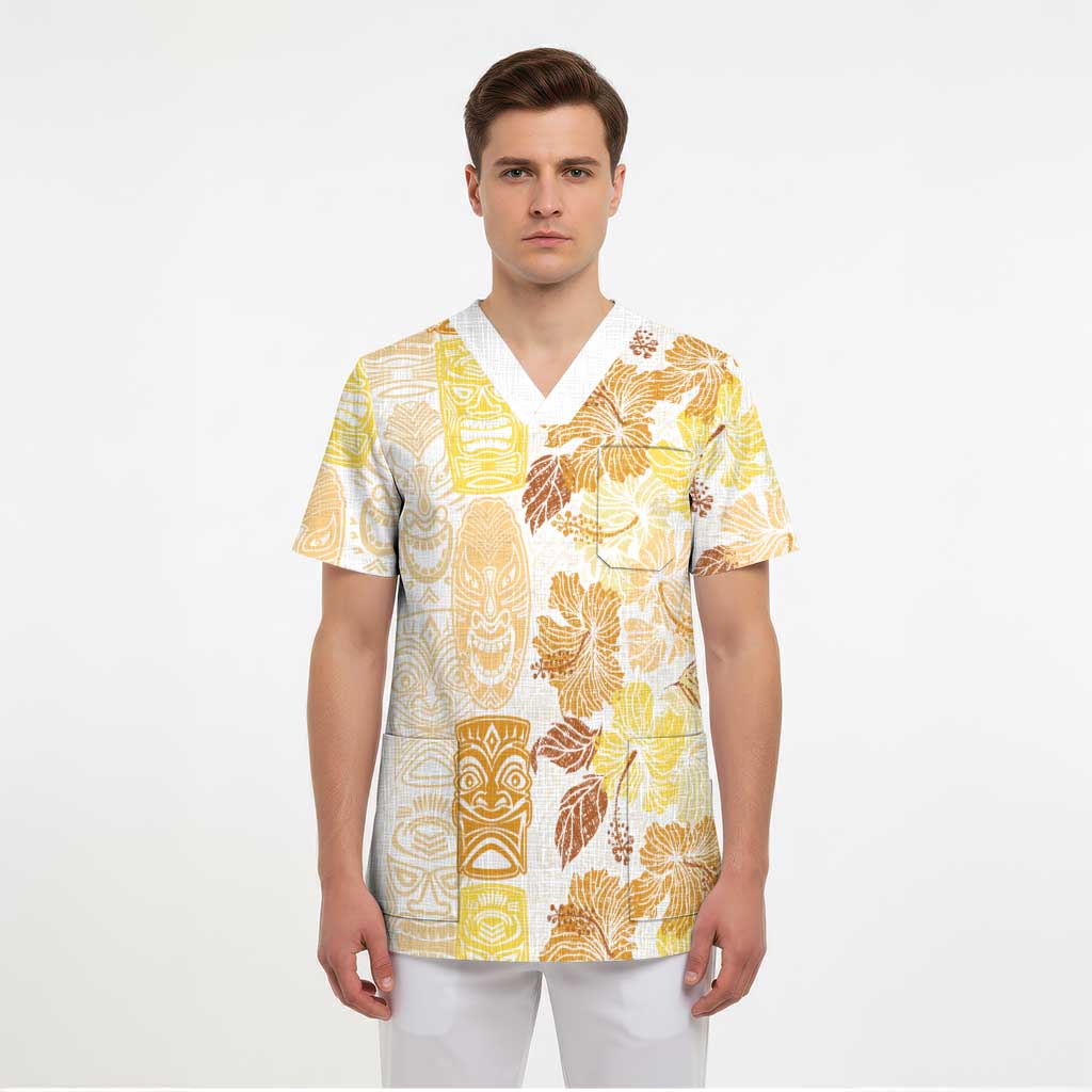 Christmas Aloha Hawaii Tiki Scrub Top Hibiscus Autumn Colors - Polynesian Pride