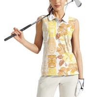 Christmas Aloha Hawaii Tiki Women Sleeveless Polo Shirt Hibiscus Autumn Colors - Polynesian Pride