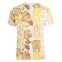 Christmas Aloha Hawaii Tiki Women V-Neck T-Shirt Hibiscus Autumn Colors - Polynesian Pride