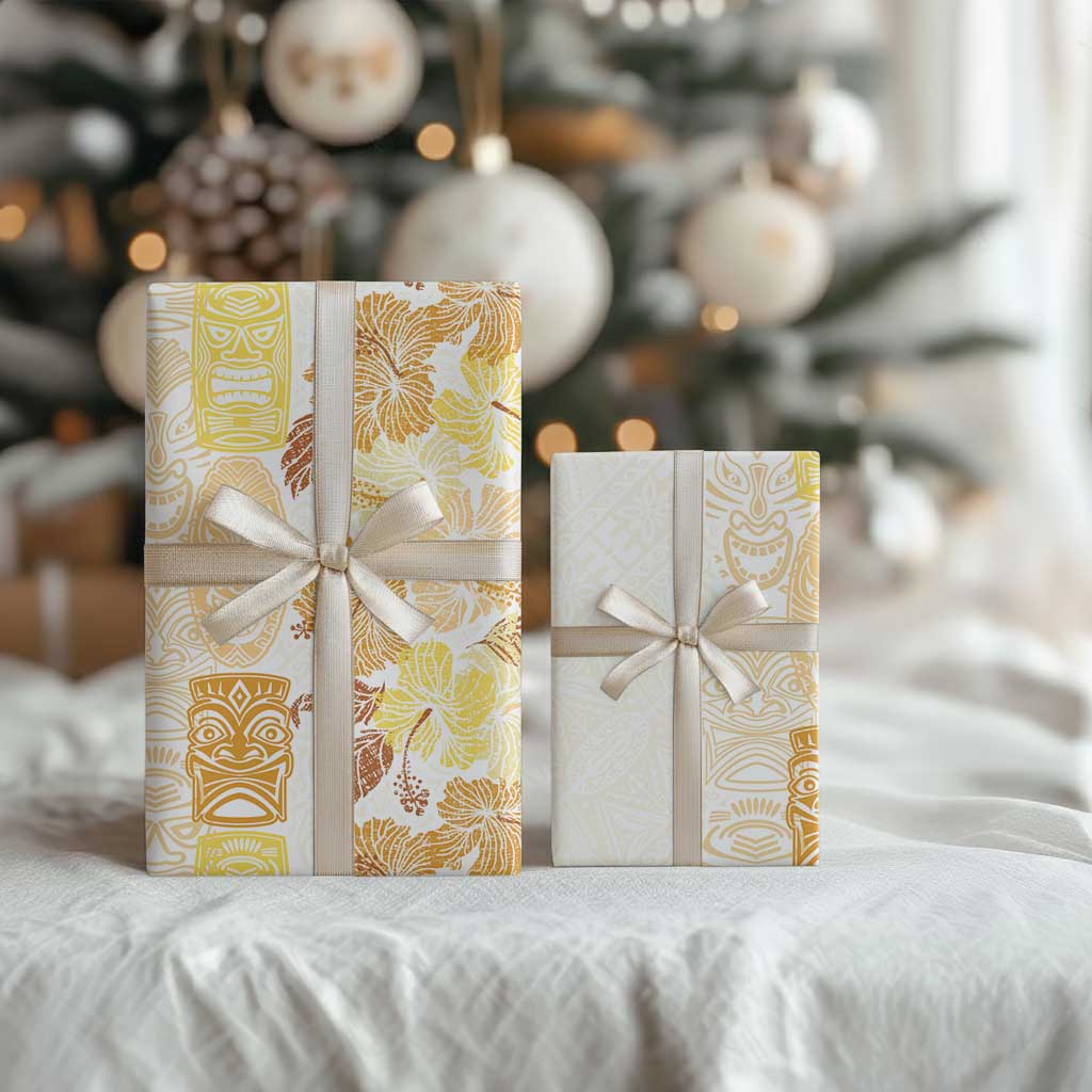 Christmas Aloha Hawaii Tiki Wrapping Paper Hibiscus Autumn Colors LT7 - Polynesian Pride