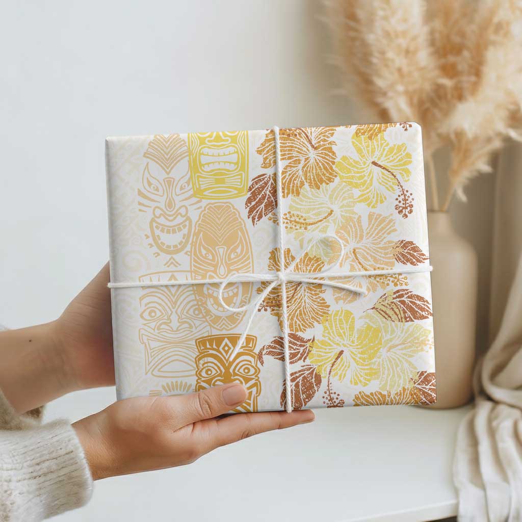 Christmas Aloha Hawaii Tiki Wrapping Paper Hibiscus Autumn Colors LT7 - Polynesian Pride