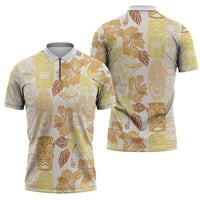 Christmas Aloha Hawaii Tiki Zipper Polo Shirt Hibiscus Autumn Colors - Polynesian Pride