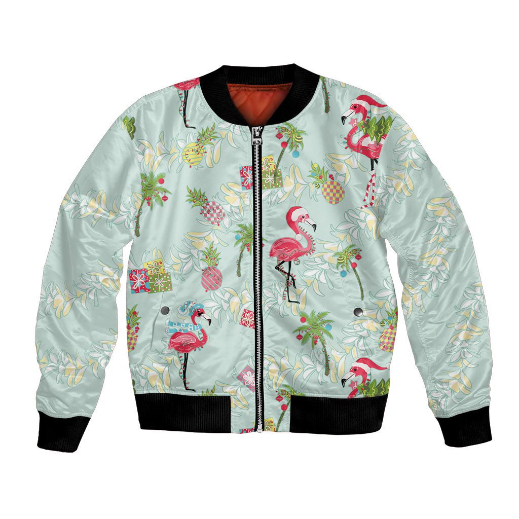 Aloha Hawaii Christmas Seamless Bomber Jacket Plumeria Lei LT7 Unisex Cerulean - Polynesian Pride