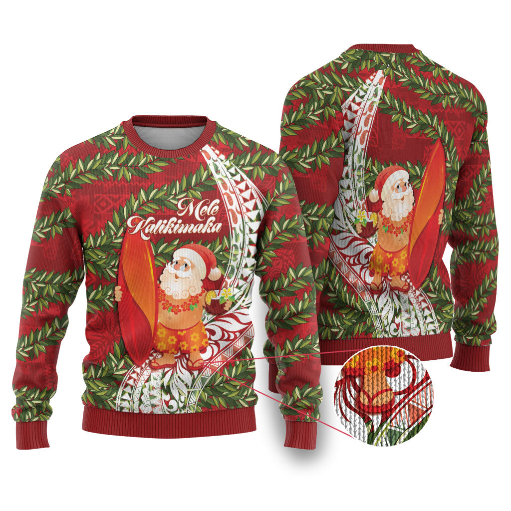 Mele Kalikimaka Hawaii Christmas Maile Lei Ugly Christmas Sweater Tropical Santa