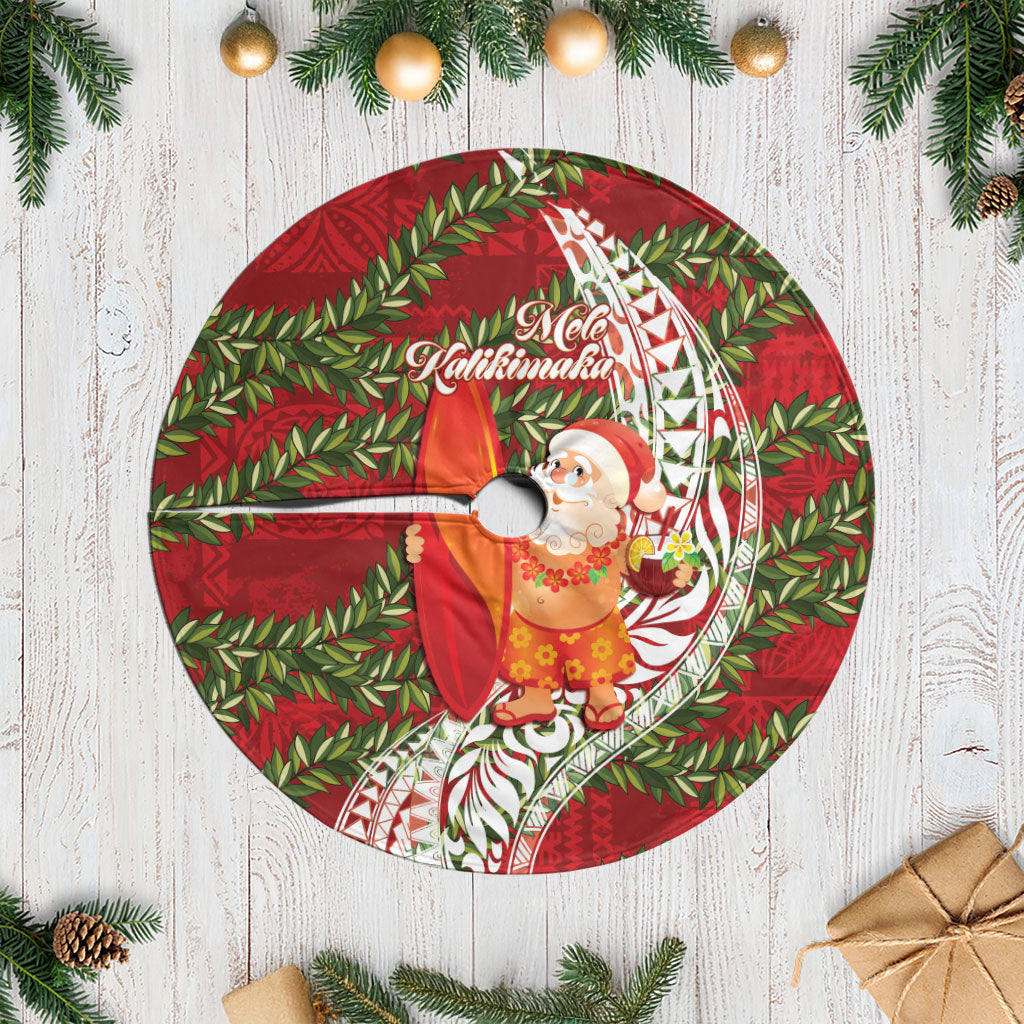 Mele Kalikimaka Hawaii Christmas Maile Lei Tree Skirt Tropical Santa