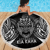 Custom New Zealand Rugby Beach Blanket 2023 World Cup Aotearoa Haka Face LT7 - Wonder Print Shop