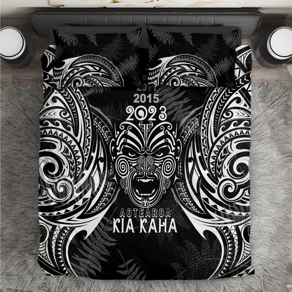 New Zealand Rugby Bedding Set 2023 World Cup Aotearoa Haka Face LT7 Black - Polynesian Pride
