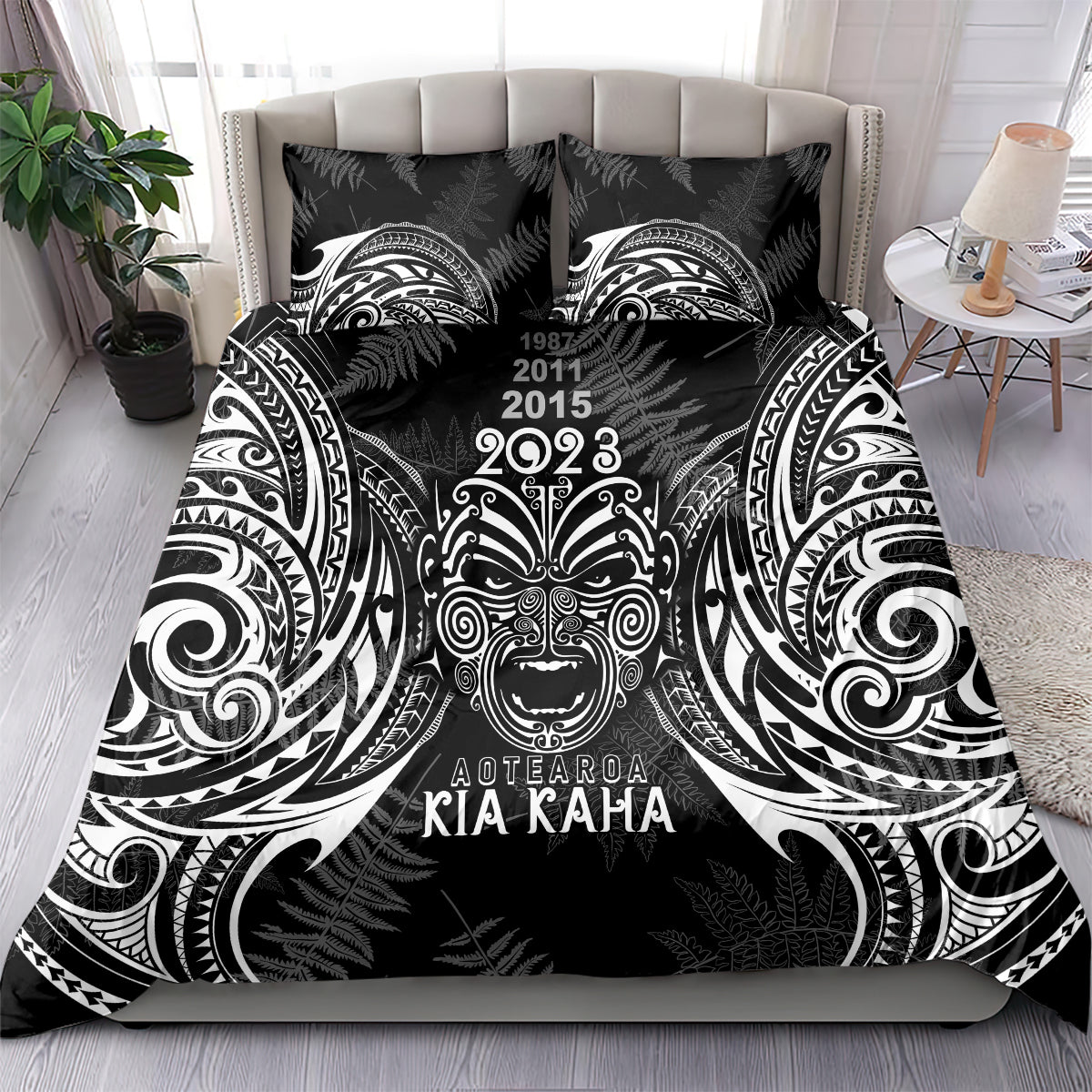 New Zealand Rugby Bedding Set 2023 World Cup Aotearoa Haka Face LT7 - Polynesian Pride