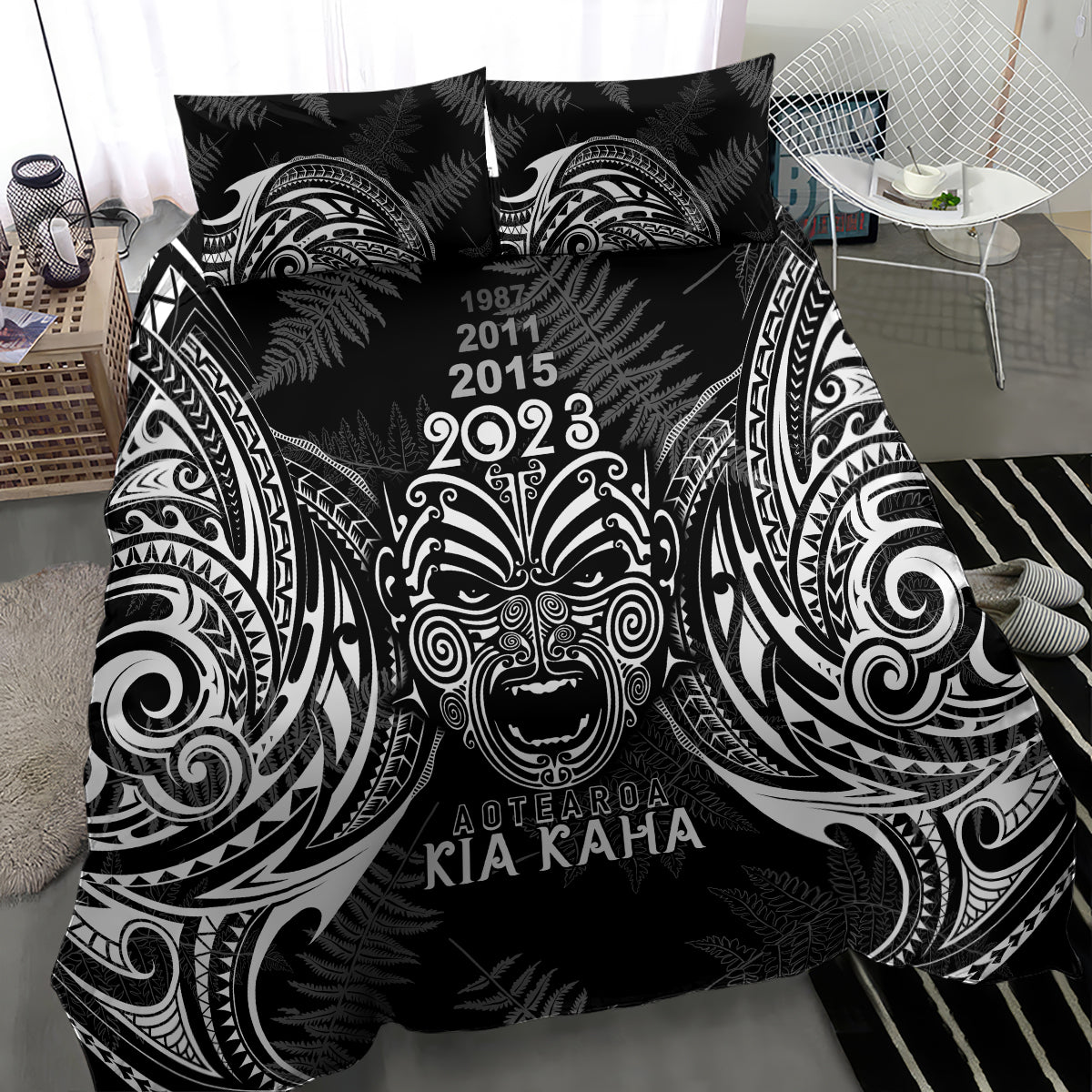 New Zealand Rugby Bedding Set 2023 World Cup Aotearoa Haka Face LT7 - Polynesian Pride