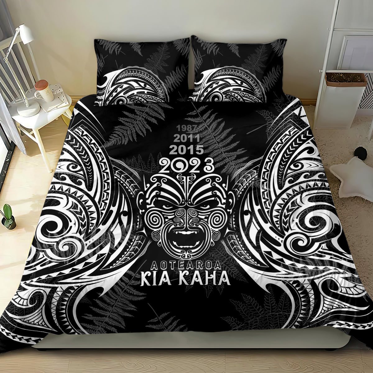 New Zealand Rugby Bedding Set 2023 World Cup Aotearoa Haka Face LT7 - Polynesian Pride