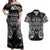 Custom New Zealand Rugby Couples Matching Off Shoulder Maxi Dress and Hawaiian Shirt 2023 World Cup Aotearoa Haka Face LT7 Black - Polynesian Pride