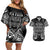 Custom New Zealand Rugby Couples Matching Off Shoulder Short Dress and Hawaiian Shirt 2023 World Cup Aotearoa Haka Face LT7 Black - Polynesian Pride