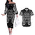 Custom New Zealand Rugby Couples Matching Off The Shoulder Long Sleeve Dress and Hawaiian Shirt 2023 World Cup Aotearoa Haka Face LT7 Black - Polynesian Pride