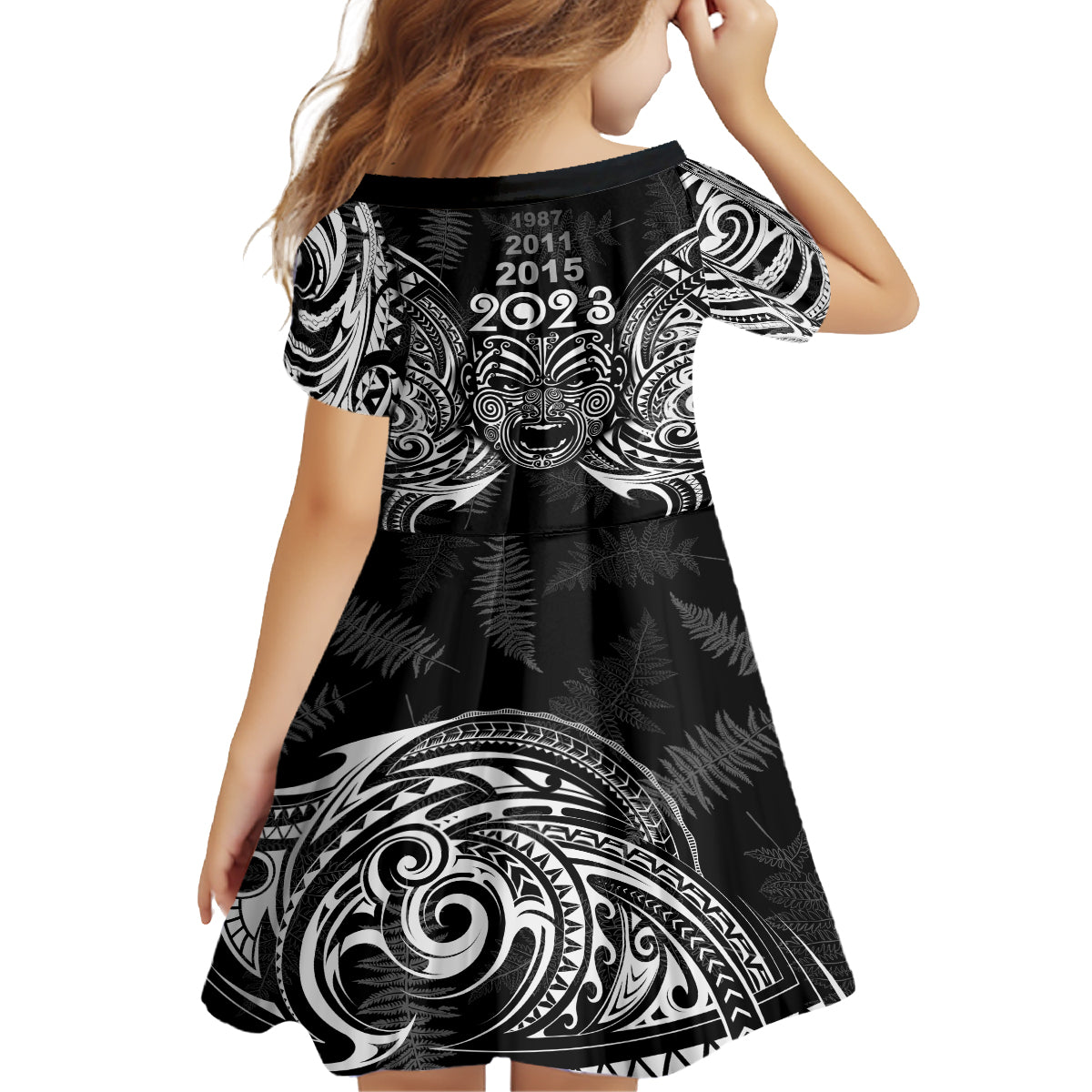 New Zealand Rugby Family Matching Off Shoulder Short Dress and Hawaiian Shirt 2023 World Cup Aotearoa Haka Face LT7 - Polynesian Pride