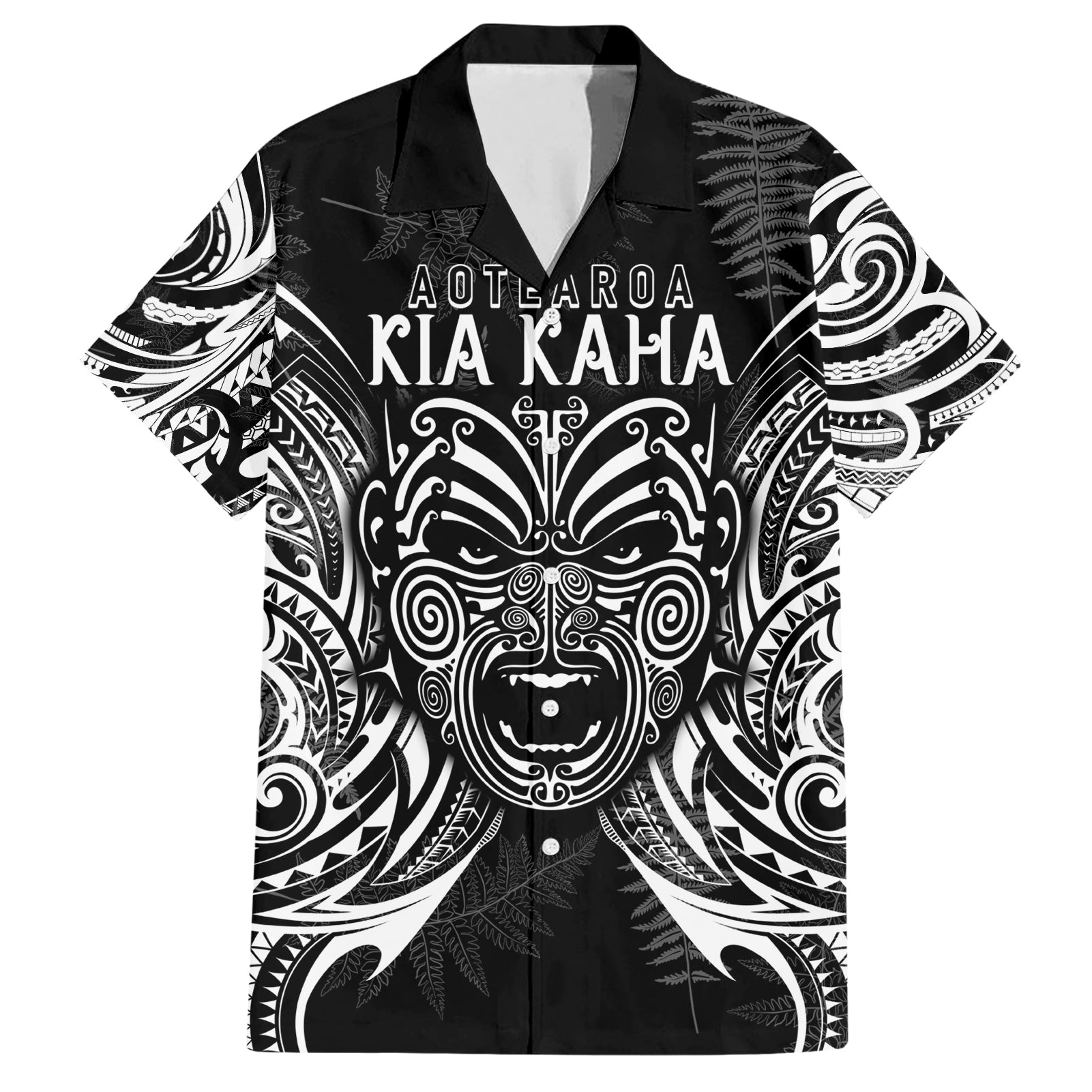 Custom New Zealand Rugby Hawaiian Shirt 2023 World Cup Aotearoa Haka Face LT7 Black - Polynesian Pride