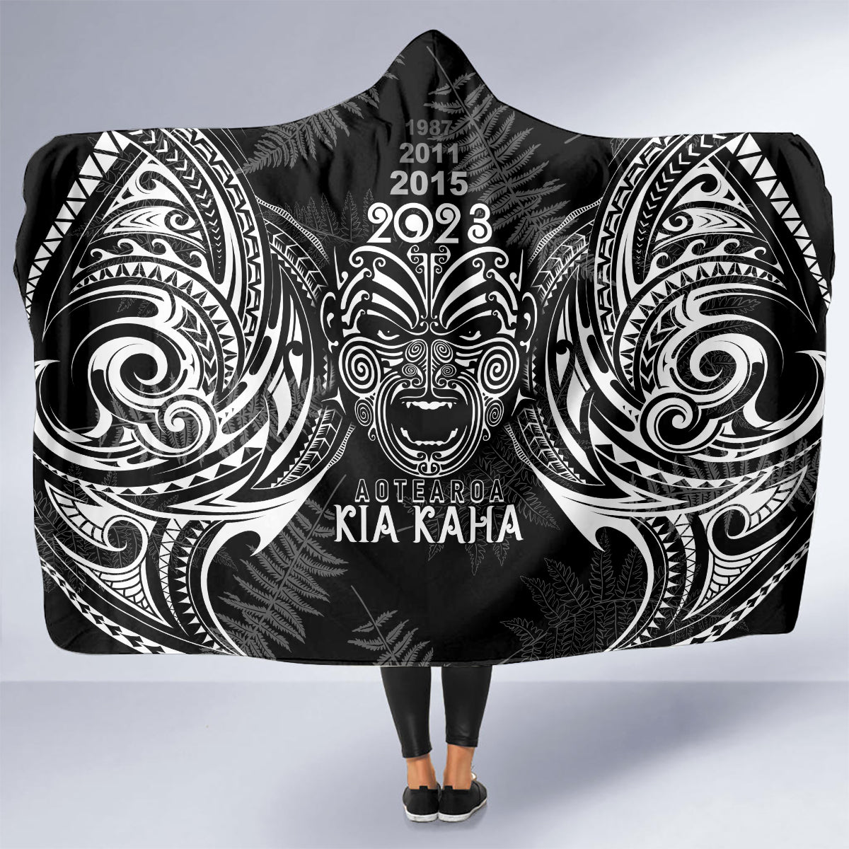 New Zealand Rugby Hooded Blanket 2023 World Cup Aotearoa Haka Face LT7 - Polynesian Pride