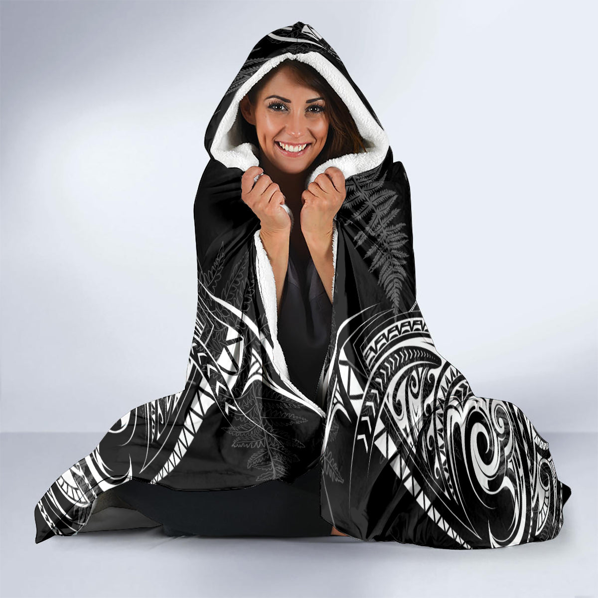 New Zealand Rugby Hooded Blanket 2023 World Cup Aotearoa Haka Face LT7 - Polynesian Pride