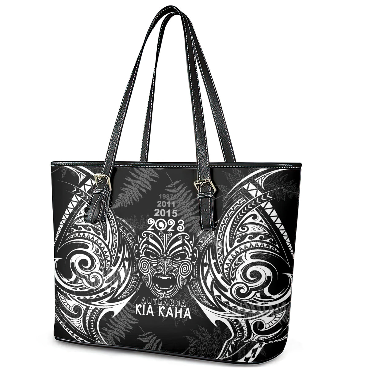 New Zealand Rugby Leather Tote Bag 2023 World Cup Aotearoa Haka Face LT7 - Polynesian Pride