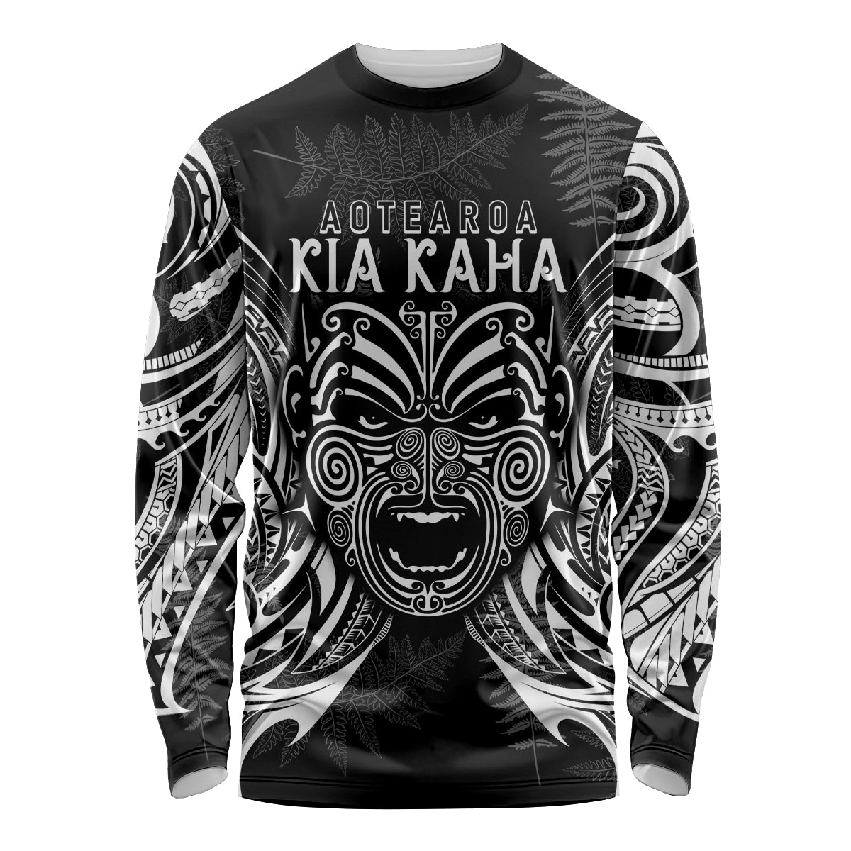 New Zealand Rugby Long Sleeve Shirt 2023 World Cup Aotearoa Haka Face LT7 Unisex Black - Polynesian Pride