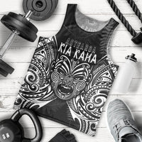 New Zealand Rugby Men Tank Top 2023 World Cup Aotearoa Haka Face LT7 Black - Polynesian Pride
