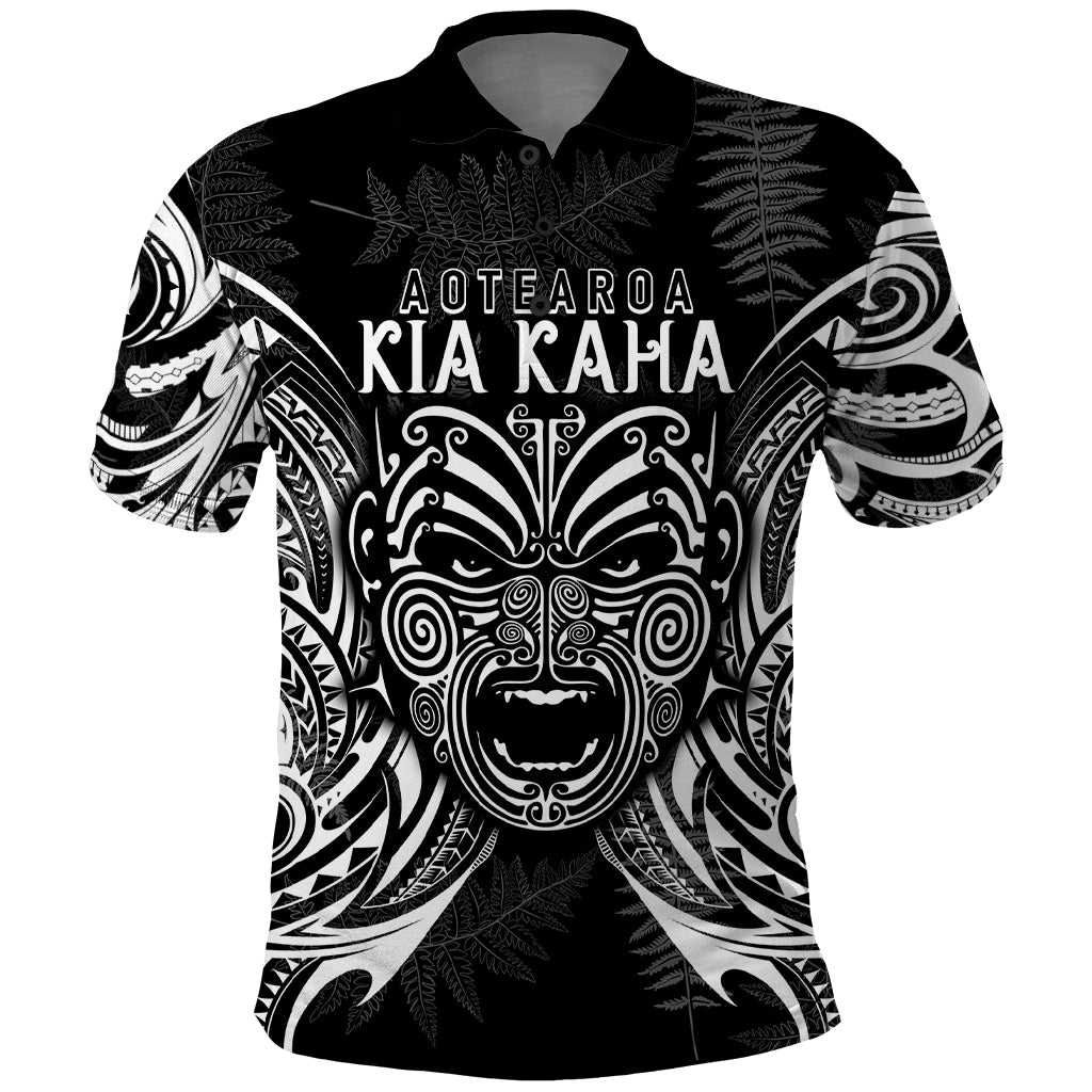 Custom New Zealand Rugby Polo Shirt 2023 World Cup Aotearoa Haka Face LT7 Black - Polynesian Pride